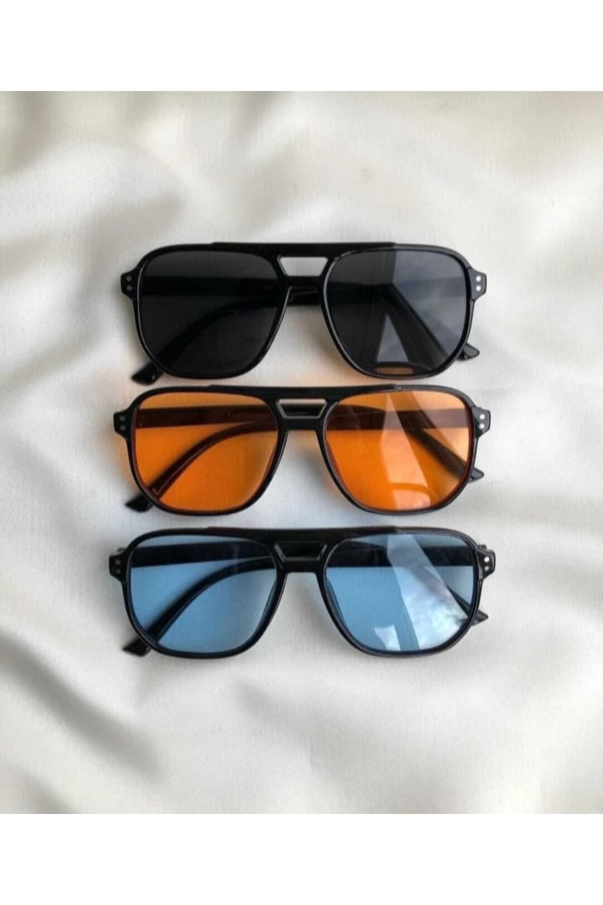 LUPİX Kadın Erkek Renkli Camlı Unisex 3'lü Set Güneş Gözlüğü