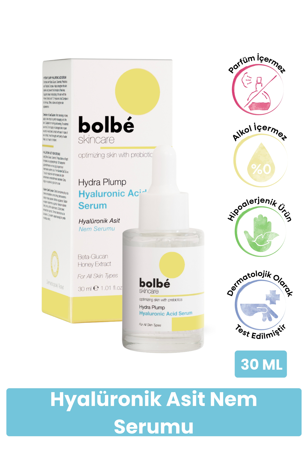 bolbé skincare Yoğun Nemlendirici, Dolgunlaştırıcı, Kırışıklık Karşıtı Peptitli Hyaluronik Asit Serum - 30 ml
