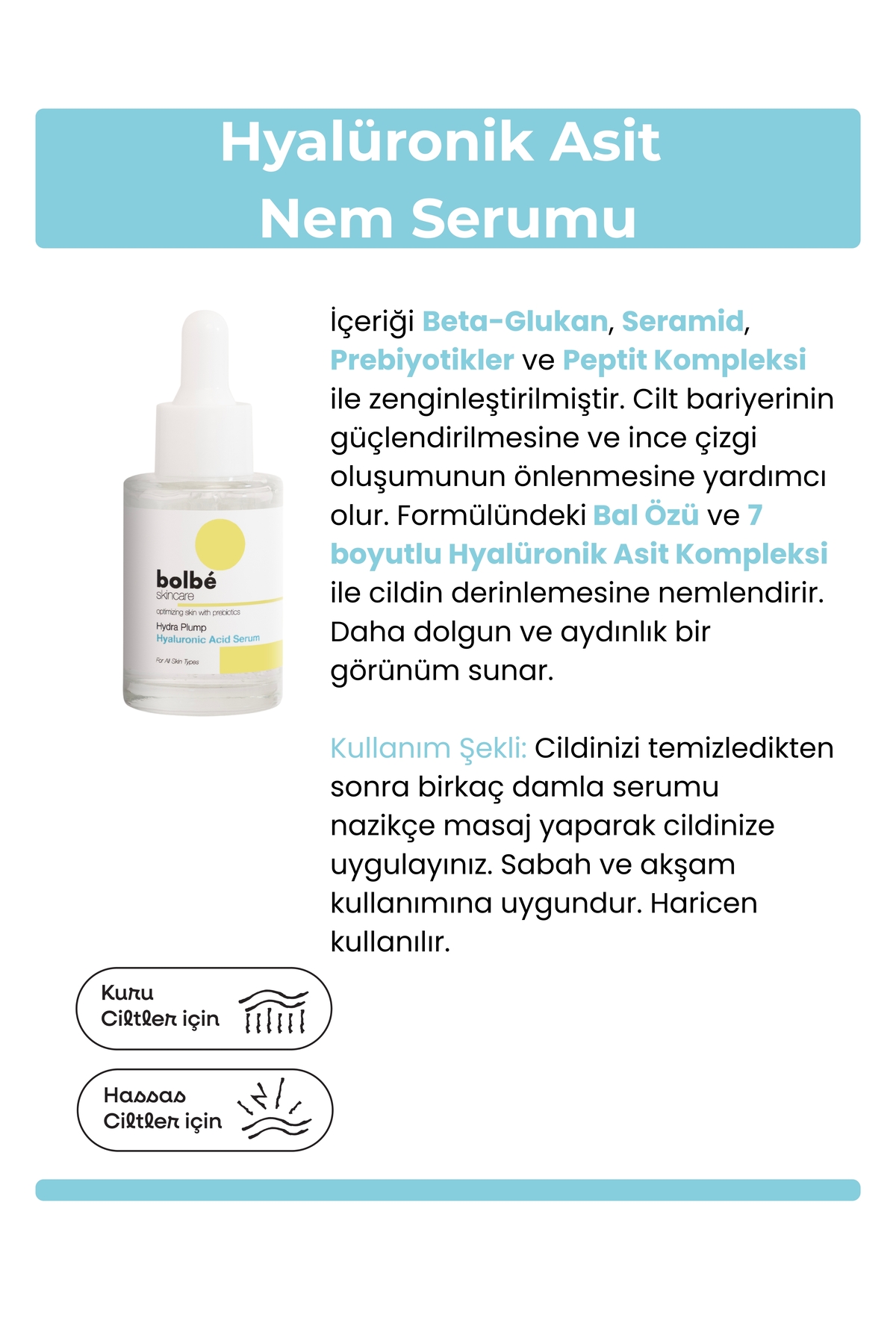 bolbé skincare Yoğun Nemlendirici, Dolgunlaştırıcı, Kırışıklık Karşıtı Peptitli Hyaluronik Asit Serum - 30 ml - Görsel 3