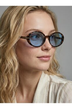 VEGA EYEWEAR Lille LEopar Mavi Camlı Oval Elips Trend Model Güneş Gözlüşü 58 18 145 ( Orta - Büyük)
