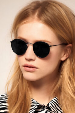 Chunky Frame Unisex Round Siyah Oval Güneş Gözlüğü