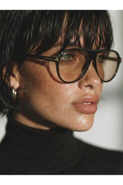 Angel Eyes Siyah Çerçeve Nude Cam Retro Pilot Gözlük UV400 Koruma