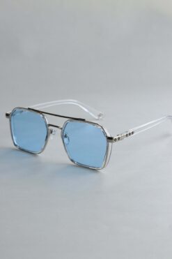 LOOKUP Güneş Gözlüğü Unisex Kemik Vintage Retro Mavi Cam Metal Çerçeve Uv400 Korumalı