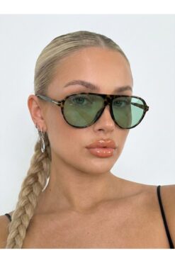 Goldmine Unisex Tina Aviator Güneş Gözlüğü UV400 Leopar Yeşil