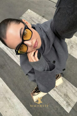 MACERATİ Urıs Unisex Siyah Kare Çerçeve Turuncu Cam Güneş Gözlüğü