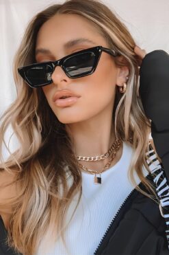Chunky Frame Cat Minimal Unisex Siyah Cat Güneş Gözlüğü