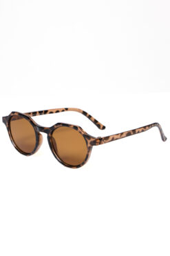 Verano Yuvarlak Leopar Güneş Gözlüğü Kahverengi Cam Unisex UV400 Koruma Vintage Tasarım