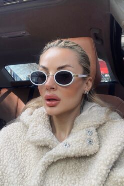 REN EYEWEAR Dina Round Güneş Gözlüğü Unisex Beyaz Oval Çerçeveli /