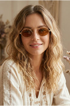 Kapin Oval Tel Tasarım Elips Güneş Gözlüğü - Kahverengi Cam