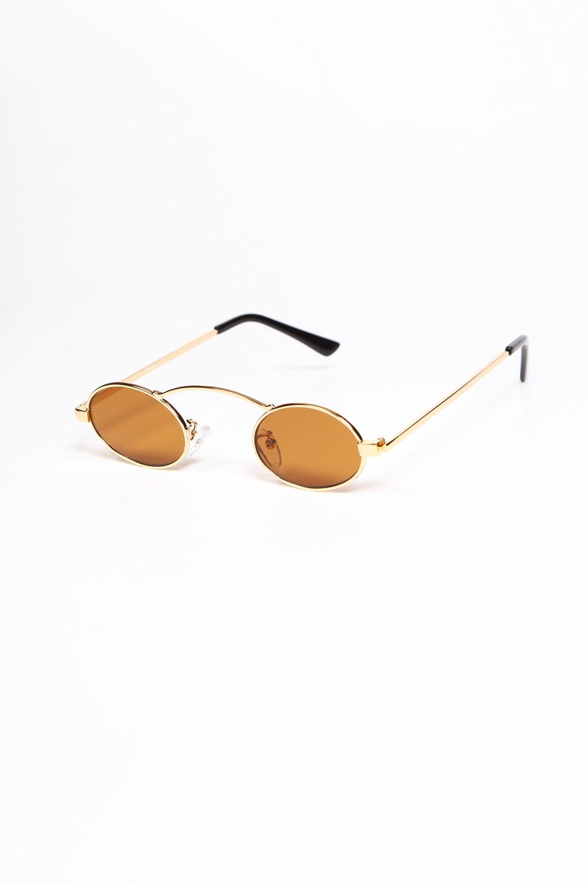 Kapin Oval Tel Tasarım Elips Güneş Gözlüğü - Kahverengi Cam - Görsel 2