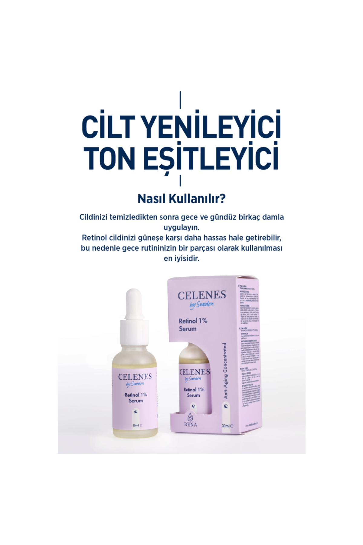 Celenes Kırışıklık Karşıtı Rena Retinol Cilt Yenileyici Bakım Serumu 30 ml - Görsel 2