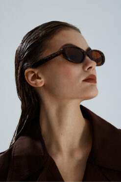 miii Off-White Cat Eye Leopar Desenli Çerçeve Yuvarlak Formlu Güneş Gözlüğü Uv Korumalı