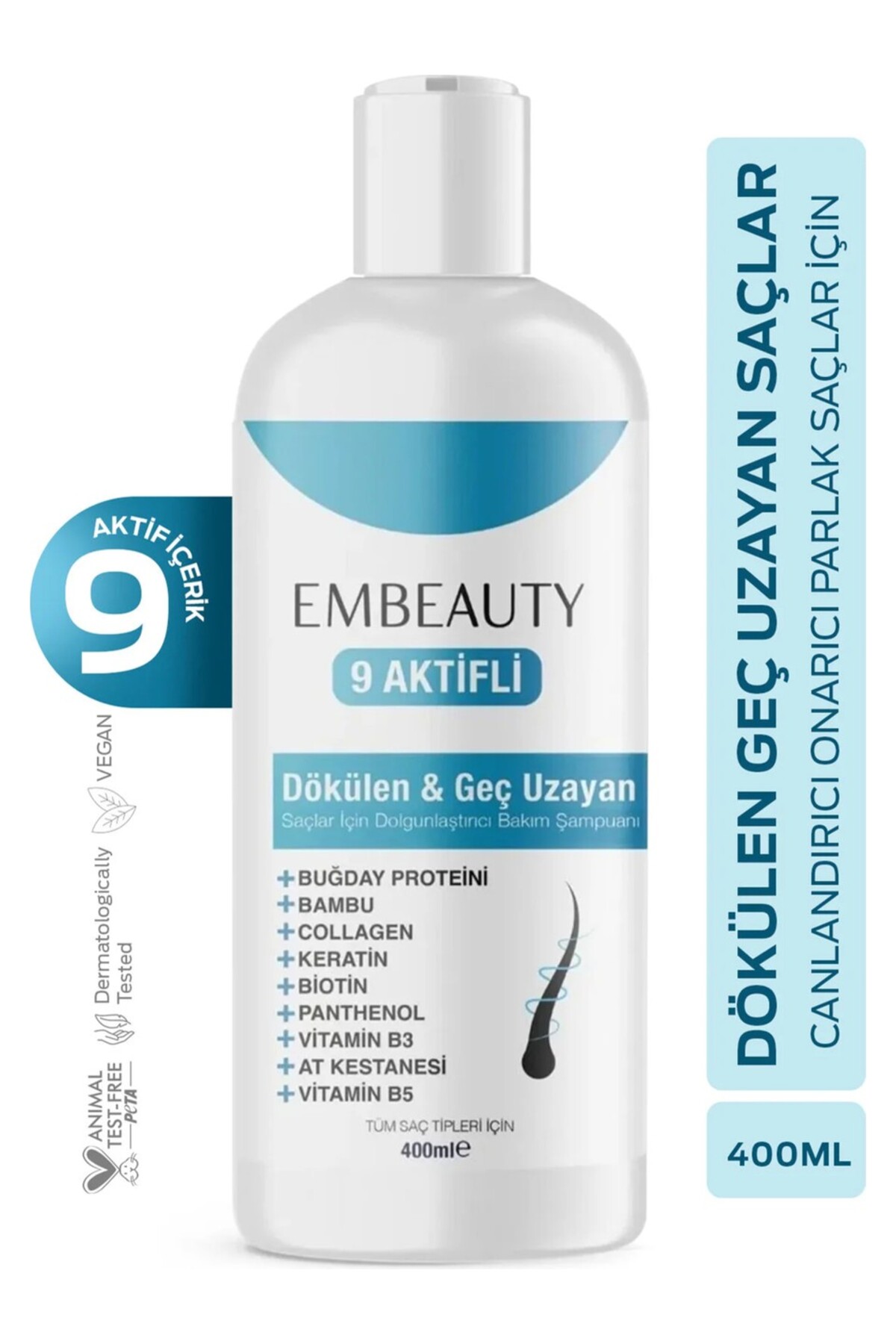 Embeauty Kolajen ve Keratin Saç Dökülmesine Karşı Hızlı Sac Uzatan Dolgunlaştırıcı Onarıcı Besleyici Şampuan