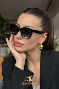 MACERATİ Unisex Loya Siyah Kare Ultra Hafif UV400 Filtreli Güneş Gözlüğü