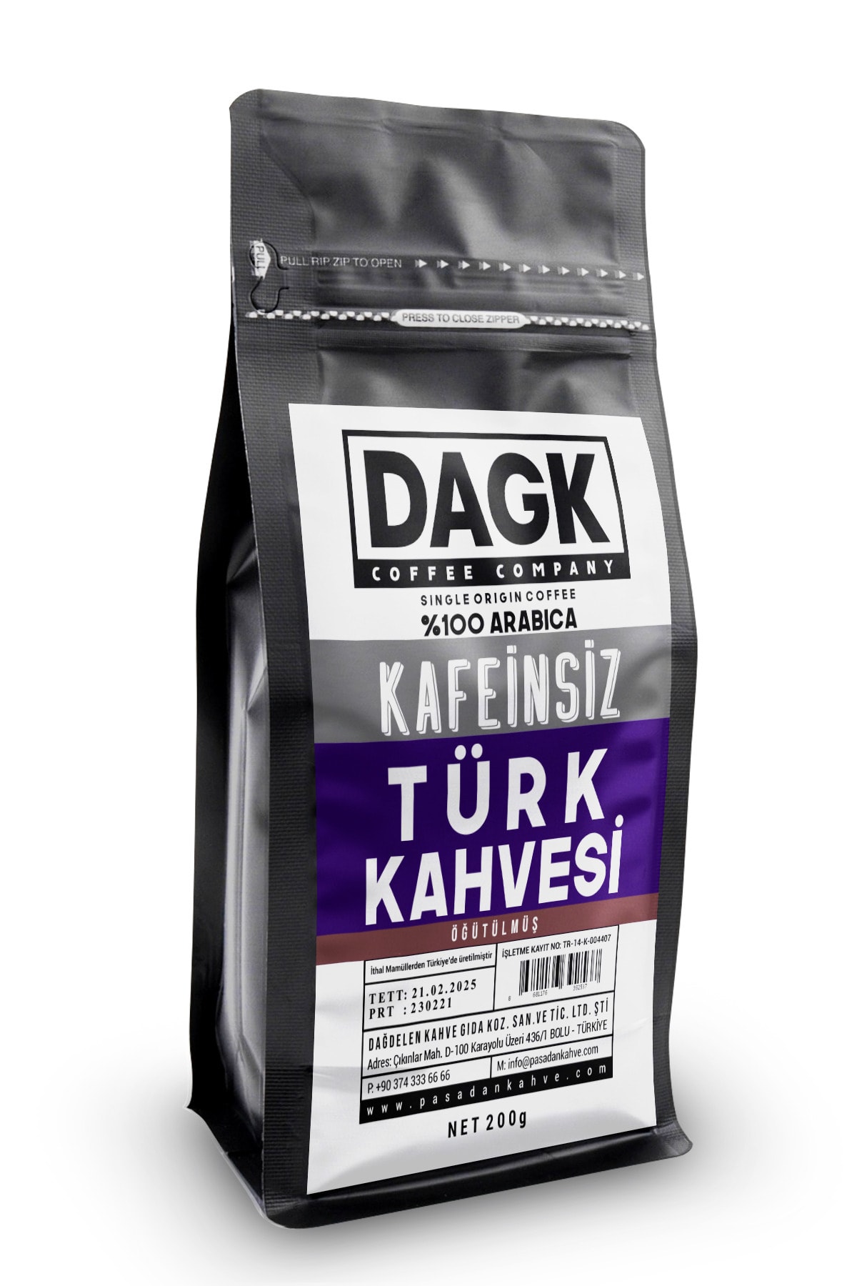 Dagk Kafeinsiz Türk Kahvesi 200gr ( Water Proses)