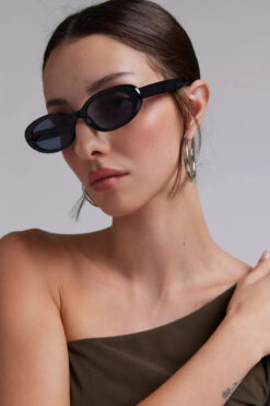 Chunky Frame Siyah Cat Eye Vintage Model Oval Güneş Gözlüğü