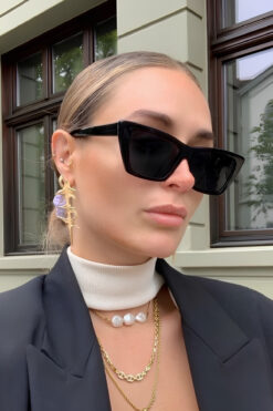 MACERATİ Flora Unisex Siyah Kare Çerçeve Güneş Gözlüğü