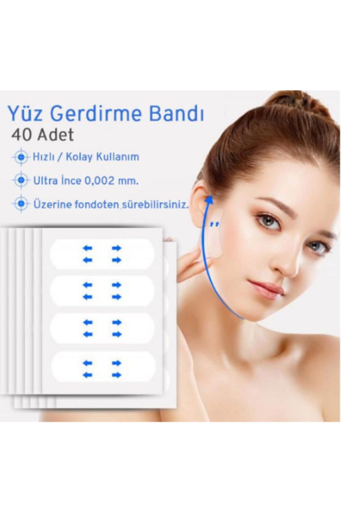 kozmetik evim 40 Adet Anında Etkili Yüz Boyun Kaş Gerdirme Bant Dodo Label Germe Bant Boyun Yüz Gerici Bant