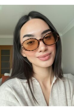 funeyes Lille LEopar Kahverengi Camlı Oval Elips Trend Model Güneş Gözlüşü 58 18 145