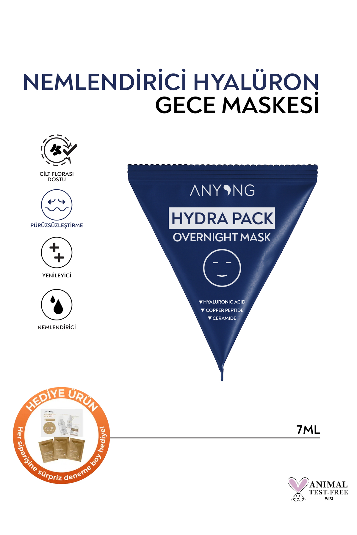 Anyong Nemlendirici Hyaluron Gece Maskesi – Seramid ve Bakır Peptit ile Yoğun Nem 7 ml