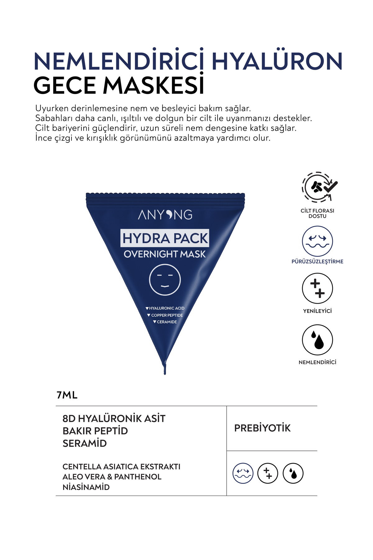 Anyong Nemlendirici Hyaluron Gece Maskesi – Seramid ve Bakır Peptit ile Yoğun Nem 7 ml - Görsel 2