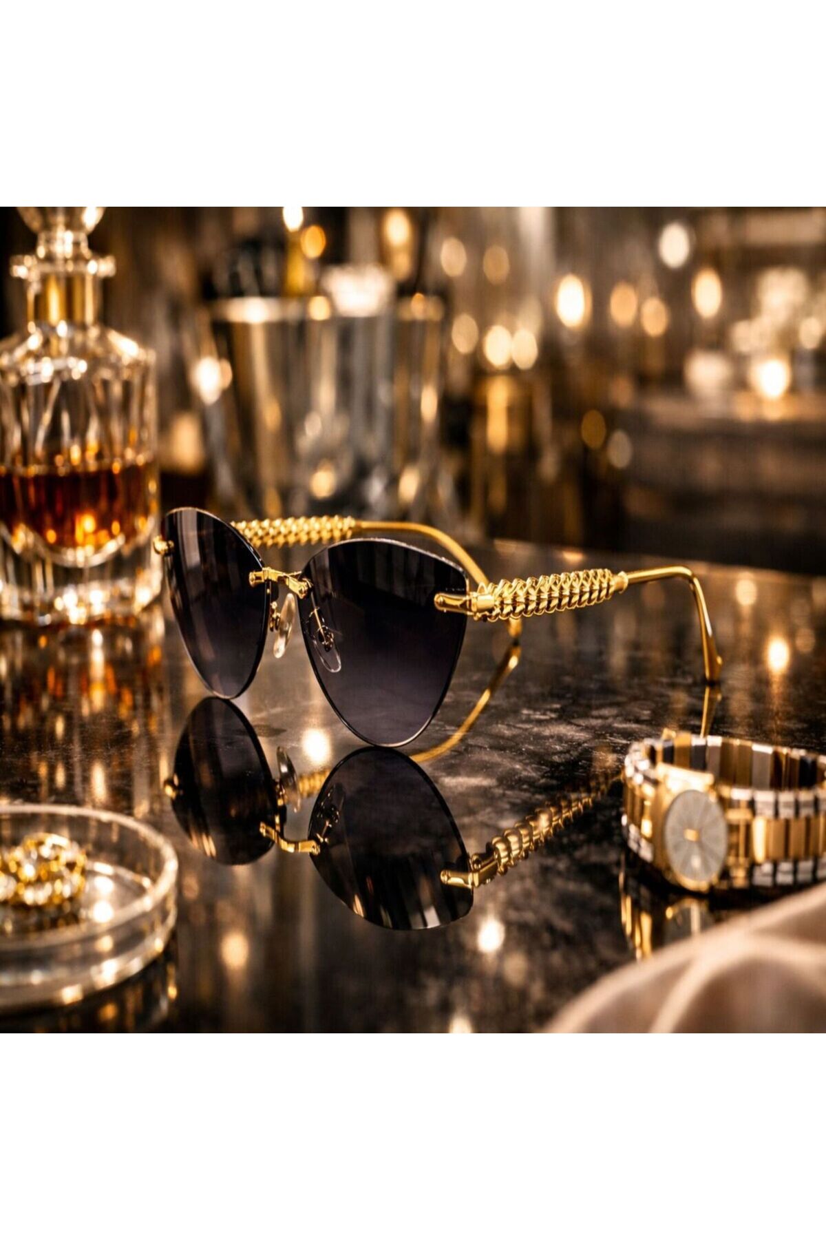 LUPİX LÜX KRİSTAL GOLD ÖRME DETAYLI SİYAH KADIN GÜNEŞ GÖZLÜĞÜ - Görsel 3