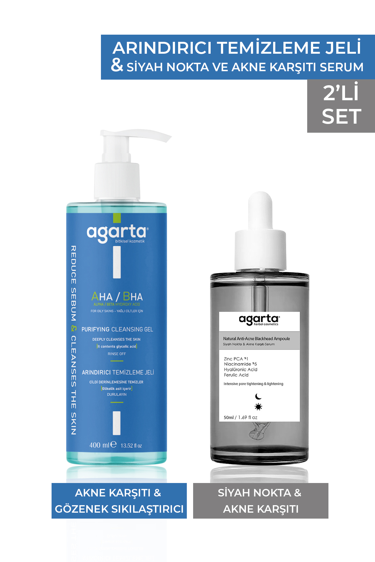 Agarta 2'li Set Arındırıcı Temizleme Jeli Mavi 400 ml & Siyah Nokta Ve Karşıtı Serum 50 ml