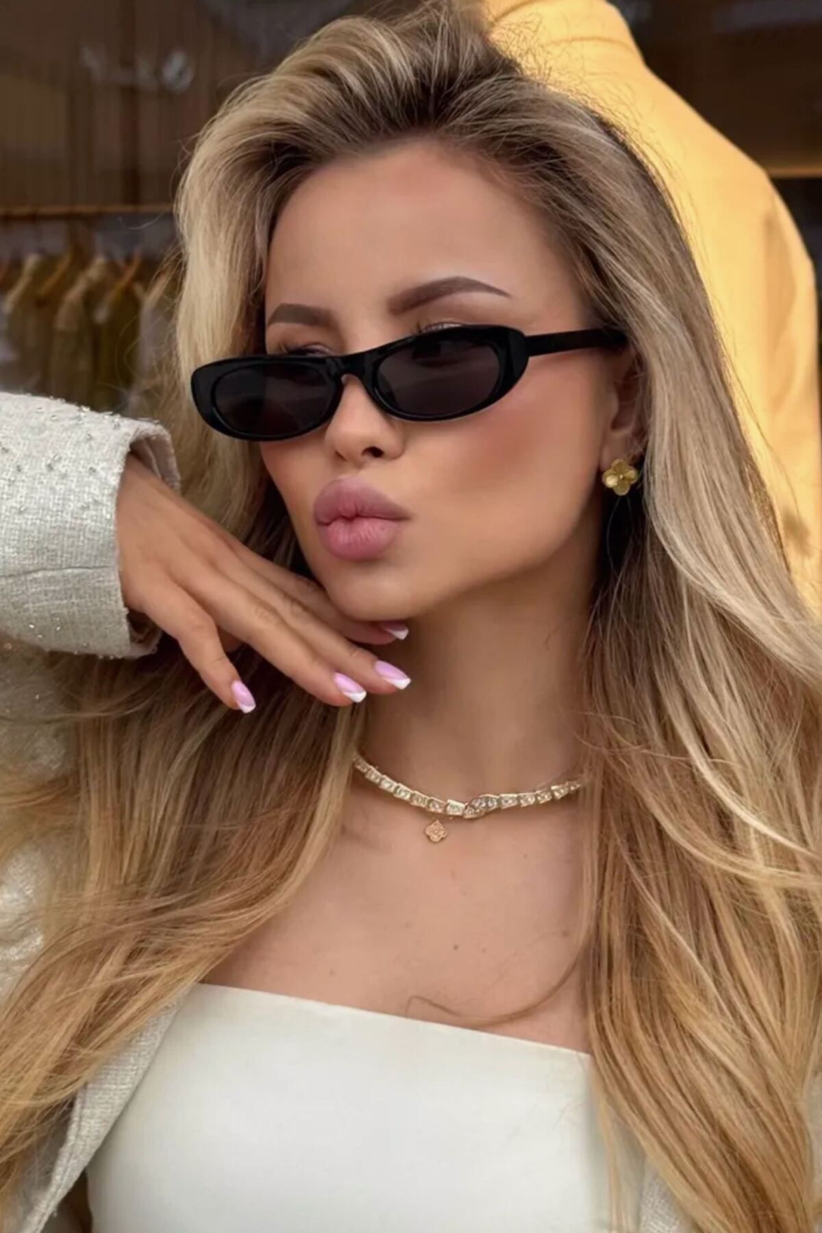 COOLANDBETTER Laure Slim ince siyah Popüler güneş gözlüğü - Görsel 3