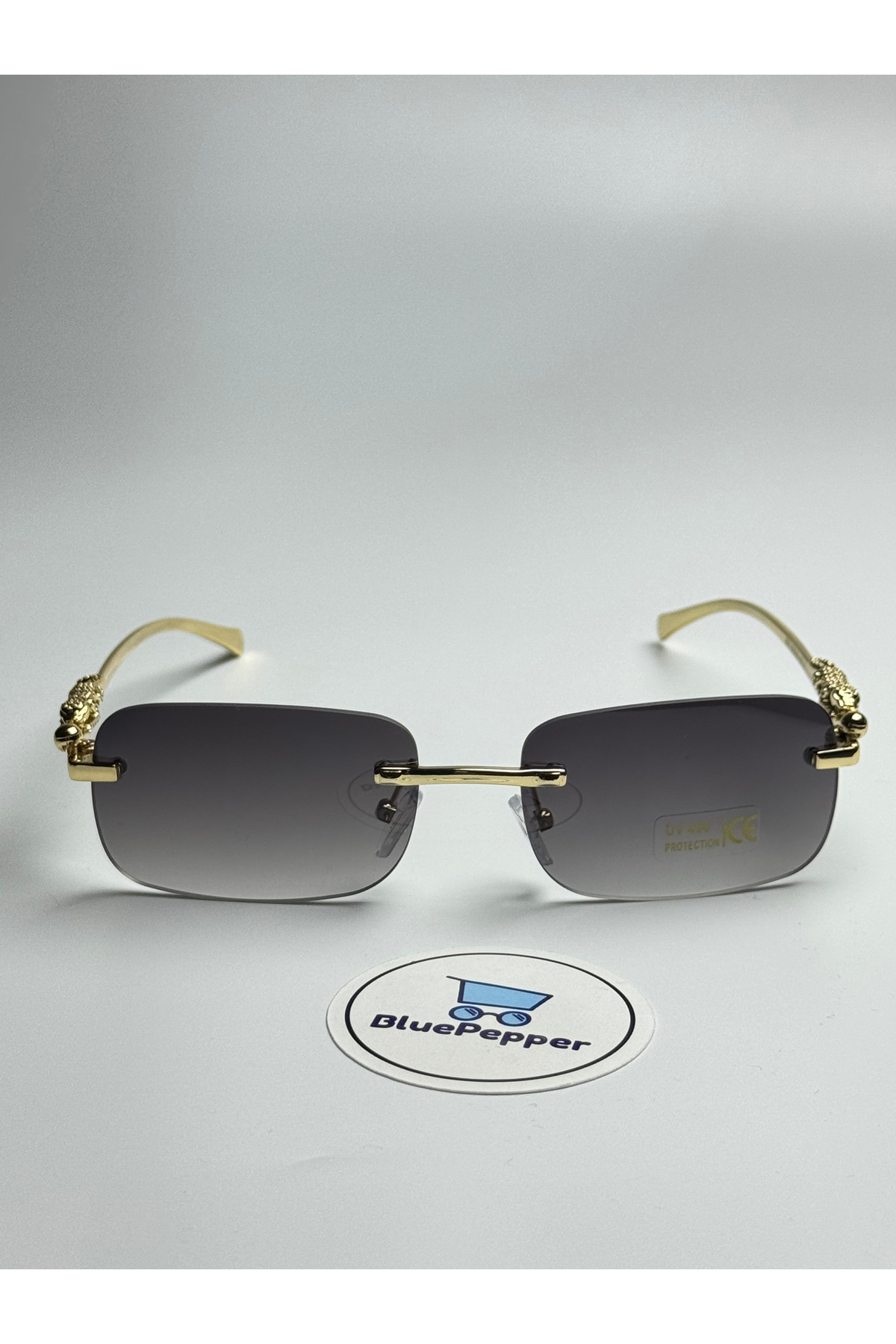 BluePepper CARTYY SİYAH GÜNEŞ GÖZLÜĞÜ Dikdörtgen Çerçeve Gold Sap Renkli 56-18-142 - Görsel 2