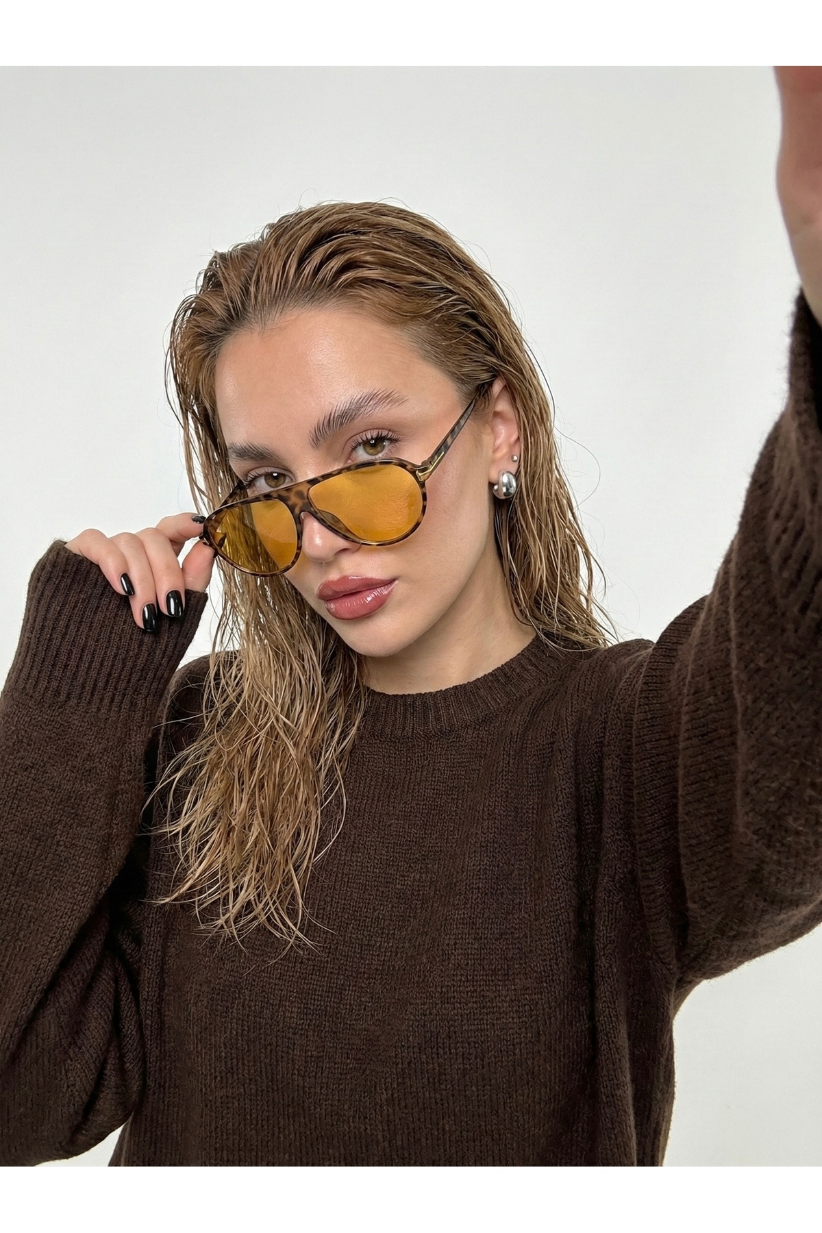 Goldmine Unisex Tina Aviator Güneş Gözlüğü UV400 Leopar Turuncu - Görsel 3