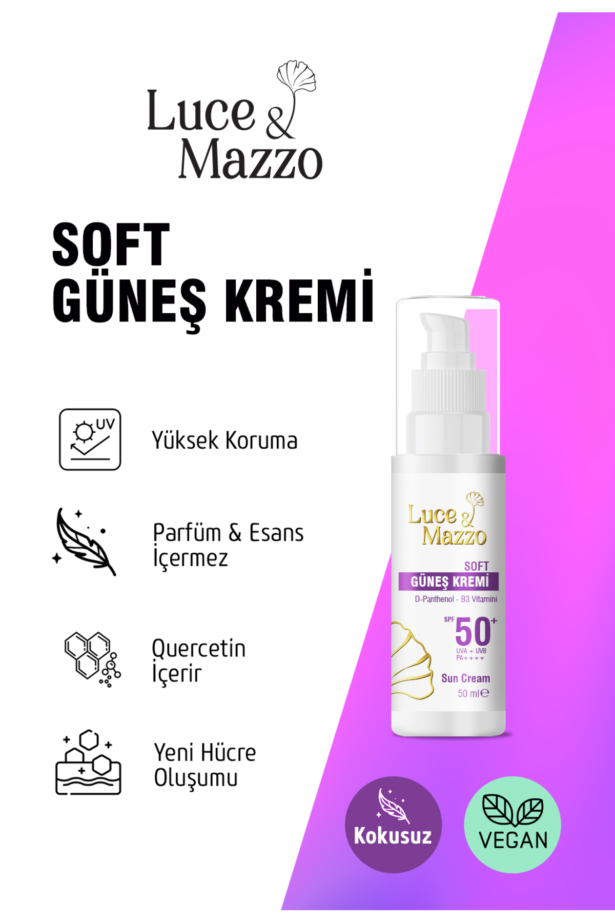 Luce & Mazzo İhrama Uygun 50 Spf Kokusuz Soft Güneş Koruyucu - Yüz Ve Vücut Için 50 ml - Görsel 2