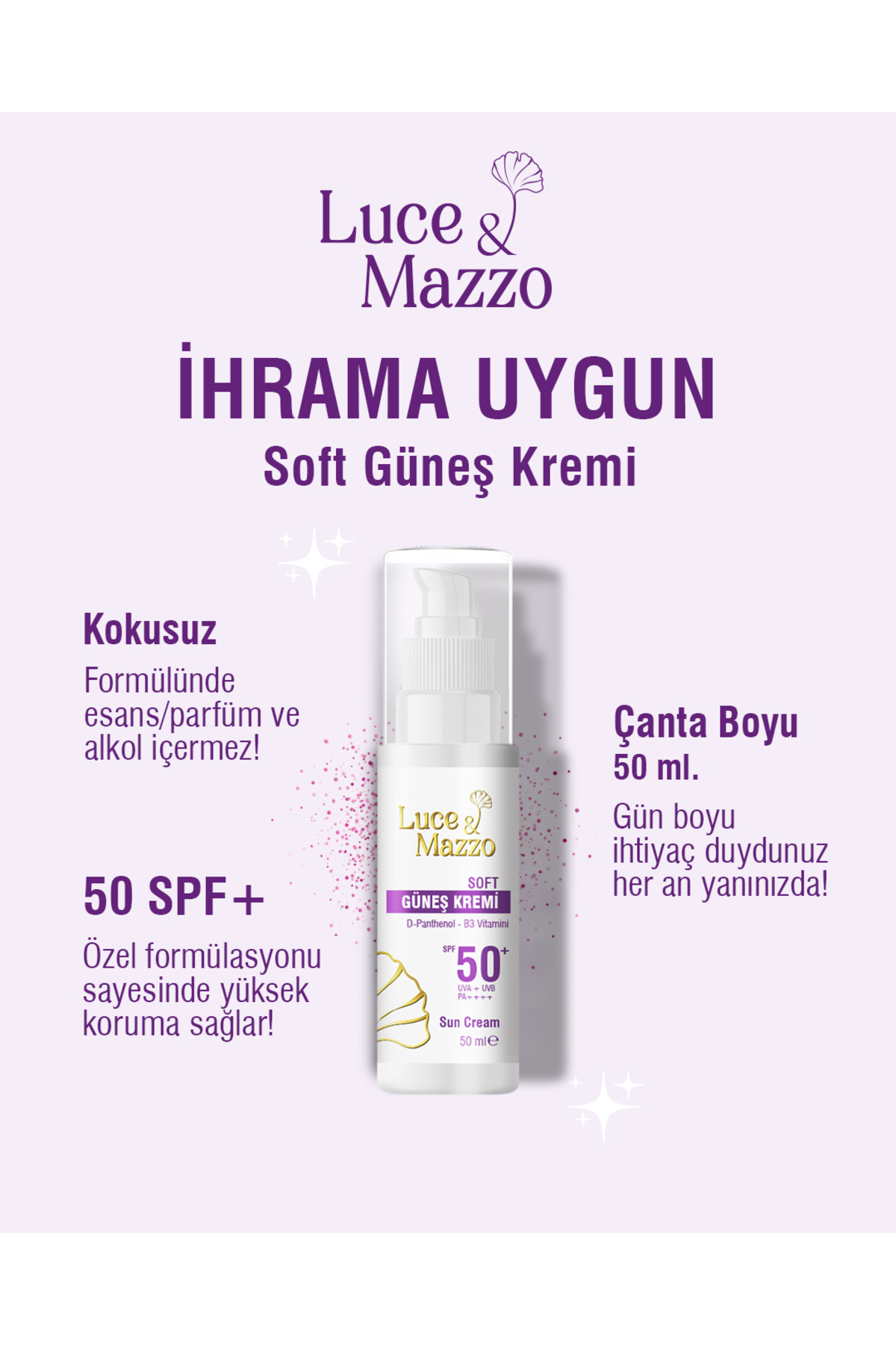 Luce & Mazzo İhrama Uygun 50 Spf Kokusuz Soft Güneş Koruyucu - Yüz Ve Vücut Için 50 ml - Görsel 3