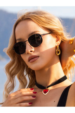 Angel Eyes Geometrik Tasarım Siyah Çerçeve Siyah Cam Kadın%Erkek Güneş Gözlüğü CE BELGELİ UV400 KORUMALI