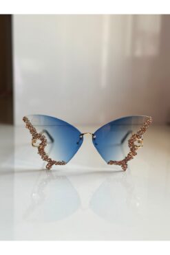 BBbutik Taşlı Mavi Degrade Camlı Kelebek Güneş Gözlüğü