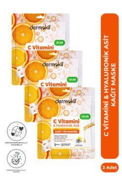 Dermokil C Vitamini & Hyalüronik Asit İçeren Kağıt Yüz Maskesi 20 ml x 3 Adet