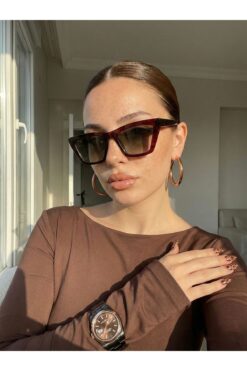Goldmine Unisex Cat Eye Kare Güneş Gözlüğü Kahverengi Yeşil