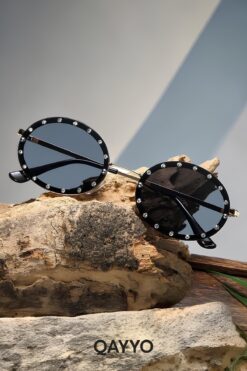 QAYYO Accessories Sepia Taşlı Oval Siyah Güneş Gözlüğü 2026 MODEL Uv400 Kadın Tasarım Güneş Gözlüğü
