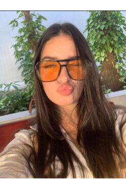 funeyes Reyon Köprülü Asetat Hafif Güneş Gözlüğü Turuncu Camlı Siyah Turuncu Yeni Stil