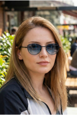 TARSS Grace Siyah İnce Metal Cat Eye Güneş Gözlüğü | Mavi Cam