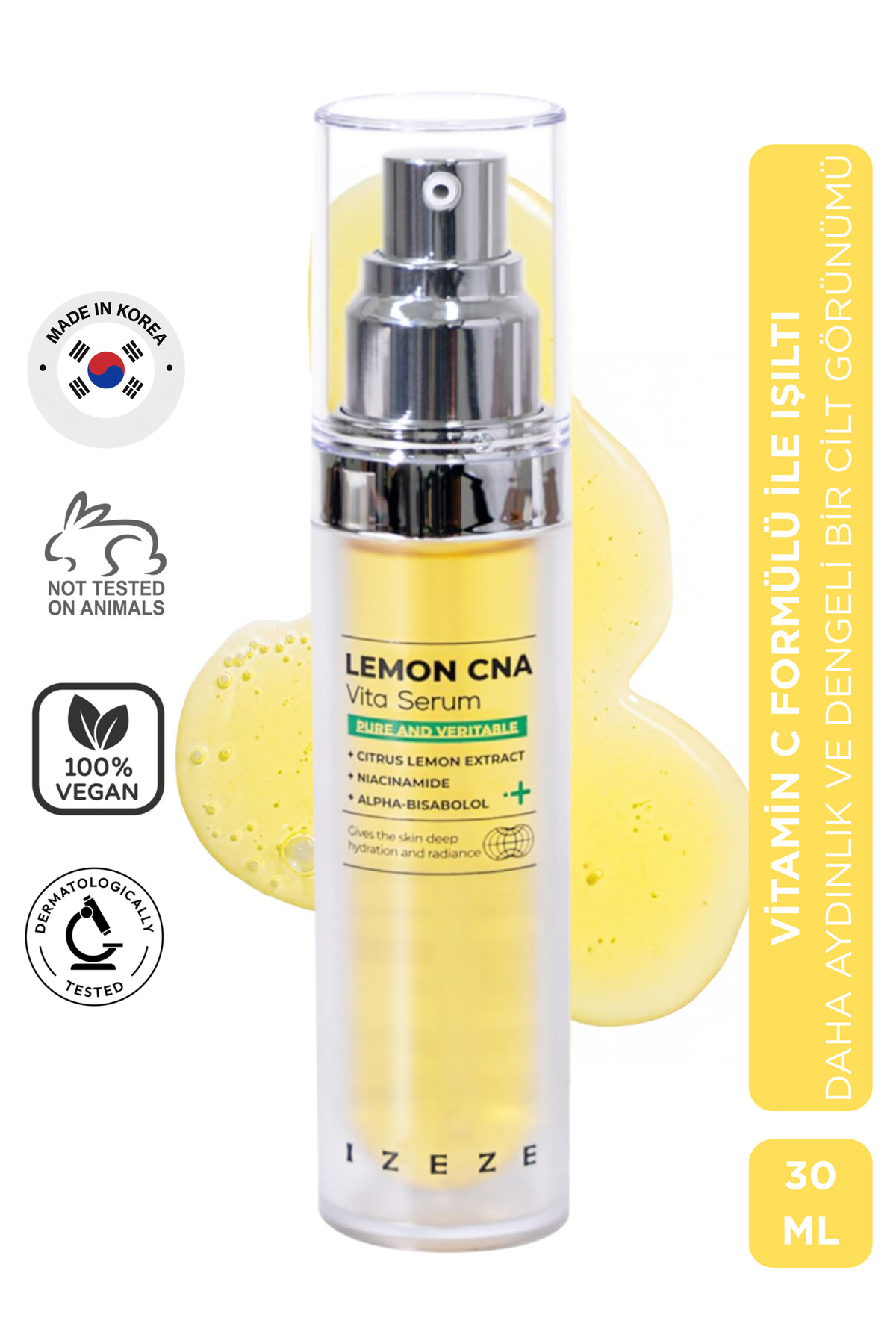 IZEZE LEMON CNA Vita Serum, 30ml | Işıltılı Ciltler İçin C Vitamini, Niacinamid Yüz Serumu