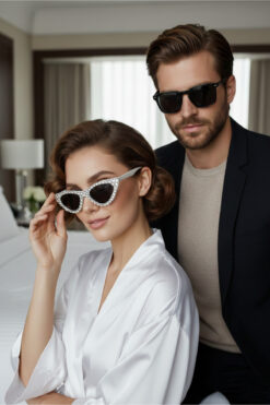 Happyline 2 Adet After Party Gözlük, Cat Eye Parti Gözlük,Taşlı Bride Gözlük, Çift Güneş Gözlüğü, Damat Gözlük