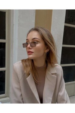 LOOKUP NEW Elsie Metal Gold Dikdörtgen Kare Çerçeve Kahverengi Aynalı Cam Unisex Uv400 Güneş Gözlüğü