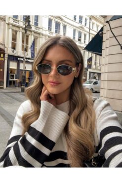 LOOKUP NEW Unisex Kadın Erkek Uv400 Korumalı Oval Gold Siyah NyIon Cam Metal Güneş Gözlüğü