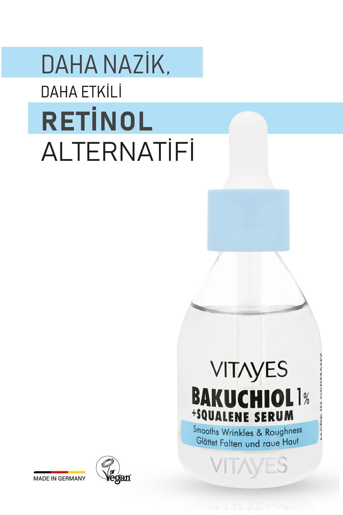 VITAYES Leke Karşıtı Retinol Alternatifi Bio Bakuchiol %1 & Squalene Cilt Onarıcı Aydınlatıcı Serum 30ml - Görsel 3