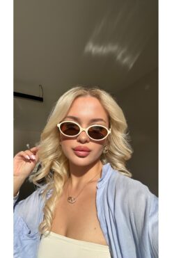 TomyHelf Kahverengi Cam Krem Renk Çerçeve Vintage Güneş Gözlüğü