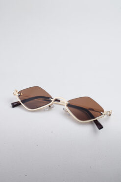 Kapin Talya Çerçevesiz Karo Vintage Tasarım Kadın Güneş Gözlüğü - Altın Çerçeve Kahve Cam