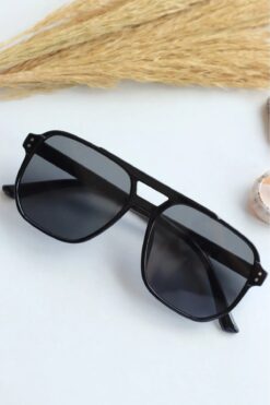 ModaLucci Unisex Kare Dikdörtgen Siyah  Uv400 Korumalı Vintage Yeni Sezon Güneş Gözlüğü