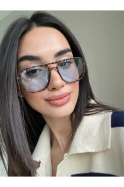 funeyes Mavi Camlı Nantes Leopar desenli unisex ince çift köprülü güneş gözlüğü