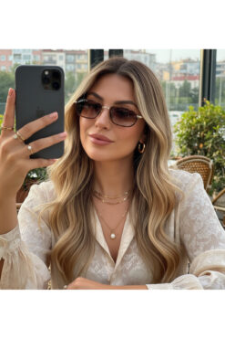 funeyes Clara Retro Leopar desenli Kahverengi metal Gold Güneş Gözlüğü