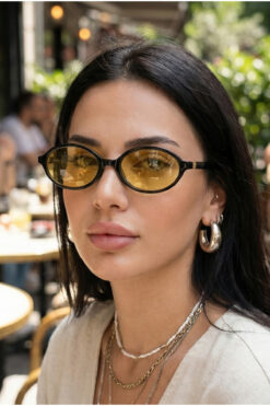 TARSS Mary Black Oval Kadın Güneş Gözlüğü | Sarı Camlı | UV400